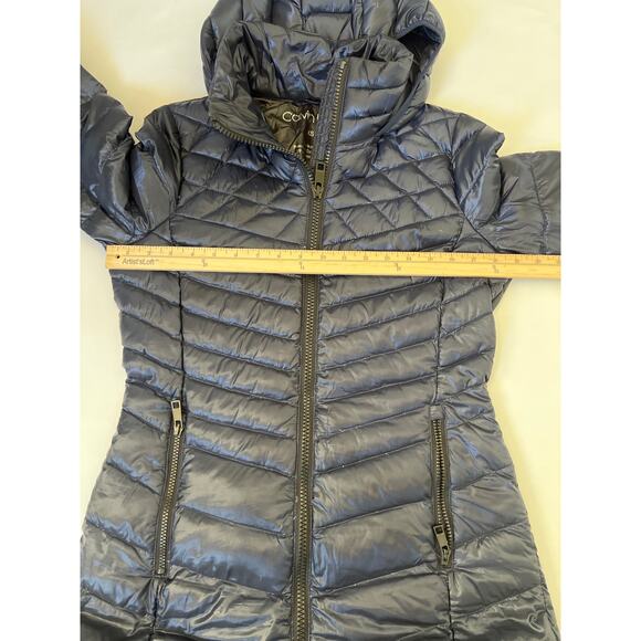 CALVIN KLEIN Women's Packable Hooded Down Puffer Coat Shiny
Navy Blue Small - Picture 14 of 15